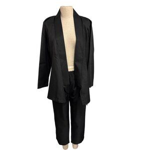 Black Two-Piece Suit Set With Open Jacket Elastic Waist Pants S